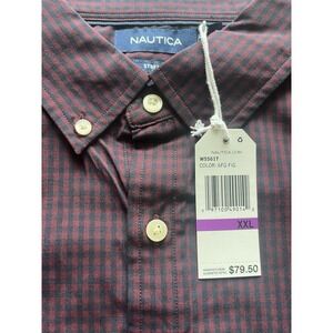NAUTICA Shirt Men's Sz 2XL XXL Button Down Fig Blue Red Plaid Stretch NWT $79.50